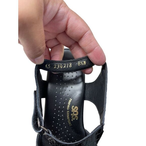 SAS SunTimer Sandals Womens 8.5N Black Patent Croc Print Sling Back Shoes - Picture 7 of 9